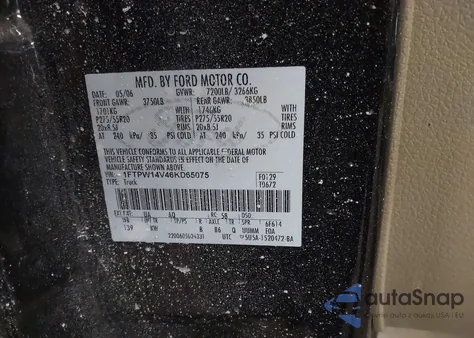 2006 Ford F-150 Fx4/Lariat/Xlt z USA, uszkodzony, nr VIN 1FTPW14V46KD65075